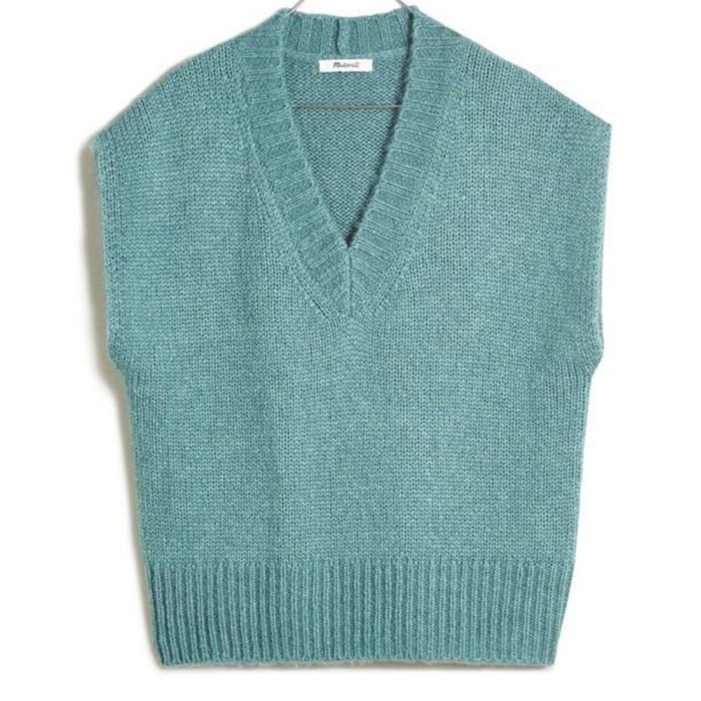 Madewell NWT soft green wool blend Balsam Cap Sleeve v-neck sweater Sz XXL